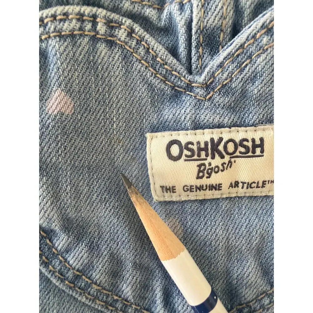 Vtg OshKosh B'gosh Heart Print Denim Overalls Girls 2T 90s Y2K Bib Pocket Rare